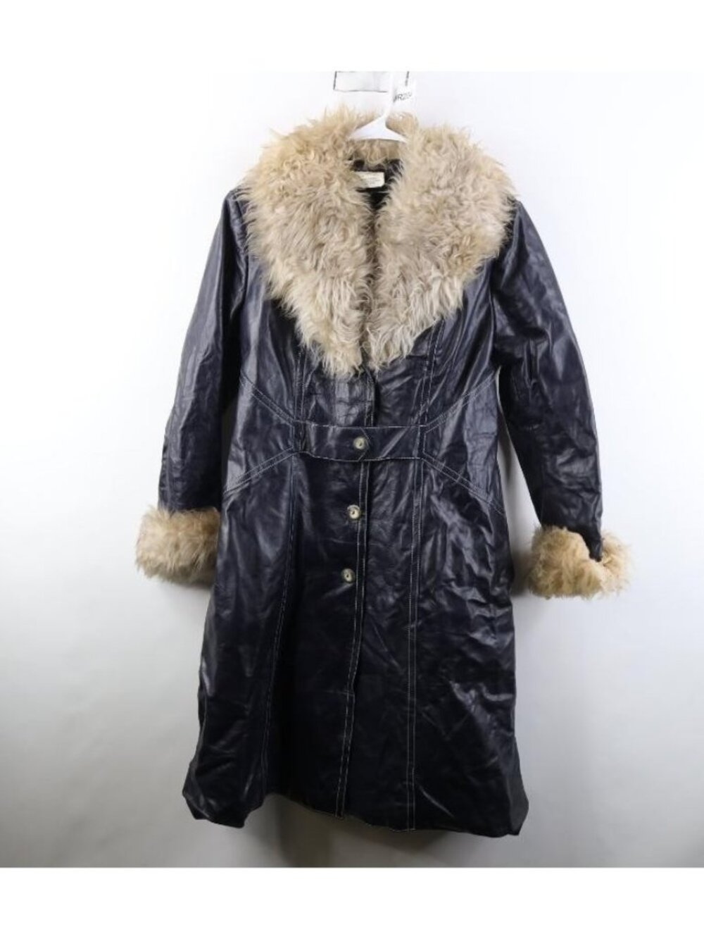 Vintage 70s Streetwear Womens 13/14 Shearling Trim Leather Pennylane Trench Coat